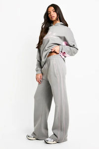 Venta caliente de las mujeres 100% pantalones de chándal de algodón gris pierna recta Jogger detalle de tuberías Terry Fleece suave al tacto transpirable Suelto - Product Image 4