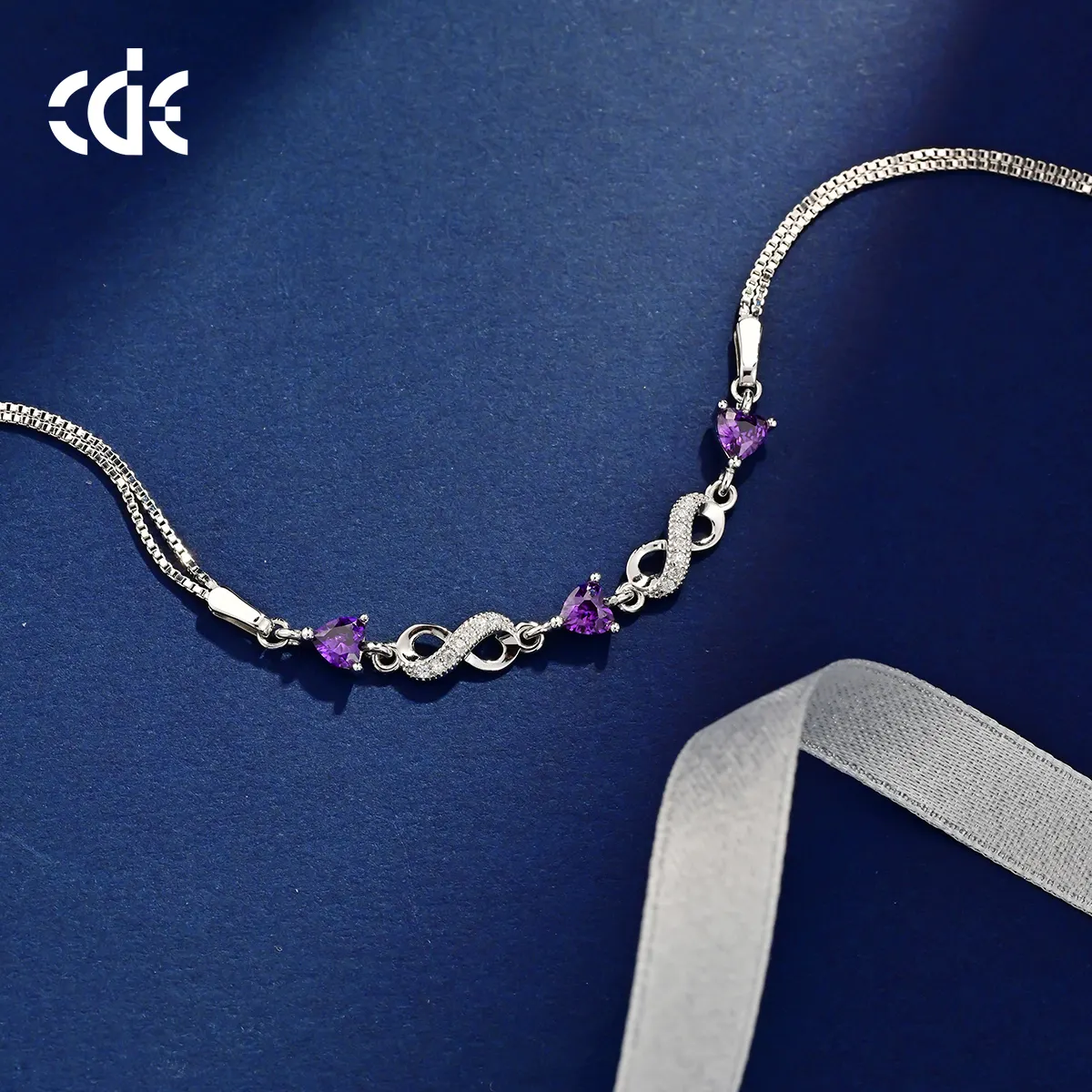 Pulseira CDE CZYB001 prata 925 joias com pedra de aniversário infinito atacado pingente em forma de coração pulseira de corrente em camadas de zircônia