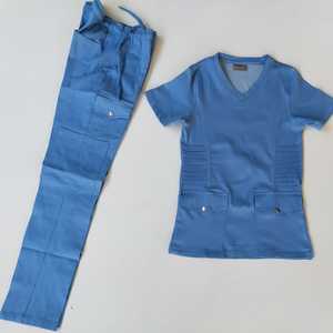 Ensembles de blouses d'hôpital pour femmes prêts à être expédiés, en tissu tissé extensible coton-spandex, logo personnalisé - Product Image 1