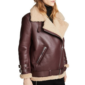 New Style <b>Women</b> <b>Sherpa</b> Lined Leather <b>Jacket</b> Winter Warm Biker Shearling Leather <b>Jackets</b> 2026 - Product Image 4