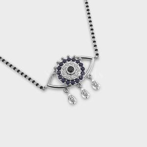 Ojo estrellado diamante plata Mangalsutra boda cadena con cuentas Diamante Negro ojo colgante rodeado de diamantes brillantes Stonewels - Product Image 1