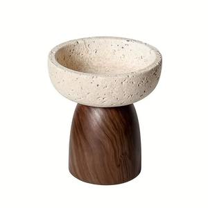 Cuenco Decorativo de Piedra Travertino Natural de Lujo con Base de Pedestal de Madera Sólida para Exhibición en Mesa de Centro, Decoración Moderna Premium para el Hogar - Product Image 4