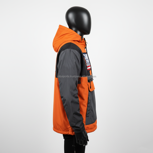Chaqueta cortavientos de poliéster de nailon de primera calidad, chaqueta cortavientos con estampado de logotipo personalizado impermeable con bloque de Color gris naranja para hombre - Product Image 4
