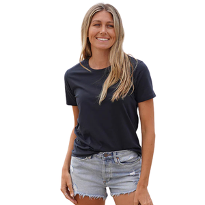 Camiseta de Manga Corta con Cuello Redondo para Mujer, Color Azul Marino, 100% Algodón Orgánico de Lujo, Preencogido, Certificado GOTS, Ajuste Clásico, Suave y Premium - Product Image 4