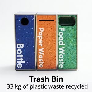 Ensemble de poubelles de tri 3-en-1 verticales pour bouteilles, papier et déchets, design minimaliste intérieur/extérieur, mobilier durable - Product Image 1