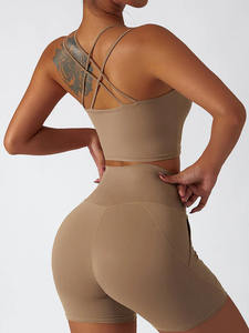 Ensemble de vêtements de sport de yoga respirant et sans couture pour femmes, 2 pièces, short taille mi-haute, fermeture élastique sur le devant, imprimé uni, entraînement en salle de sport, séchage rapide - Product Image 5