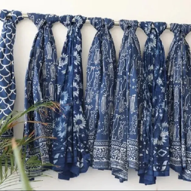Sarongue indigo indiano de cor azul natural, sarongue de mão estampado de algodão, roupa de banho para mulheres, sarongue de praia indigo