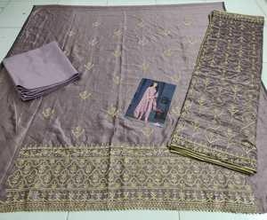 Nouveau designer traditionnel indien pur Organza Floral numérique imprimé Saree mariages mariée à la main soie coton brodé travail - Product Image 5