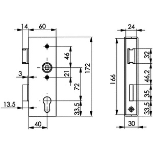 DIN Left/Right <b>Lock</b> Case 141UNIG-30PZ with AMF A30xB60xC166 mm Dimensions and 40 mm Backset - Product Image 3