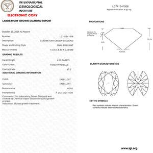 Diamant de laboratoire ovale de 4,00 carats, bleu vif fantaisie, VS2 - Product Image 3