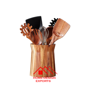 Hot Selling Premium Design Black Plated Iron Wire <b>Utensil</b> <b>Holder</b> With Wooden Base 2024 Best Selling <b>Kitchen</b> Accessories - Product Image 2