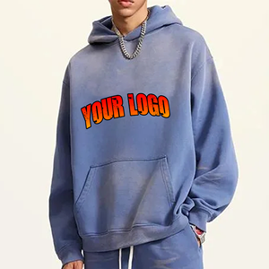 Sweat à capuche personnalisé streetwear avec strass, broderie, lourd, vintage, délavé à l'acide, appliqué, style boxy pour homme - Product Image 1