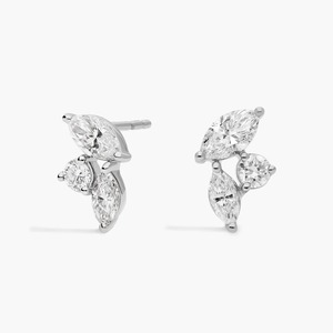 Boucles d'oreilles clous en diamants de laboratoire taille marquise ronds en grappe, 0,75 ct, en or massif 14 carats, cadeau d'anniversaire de mariage - Product Image 3