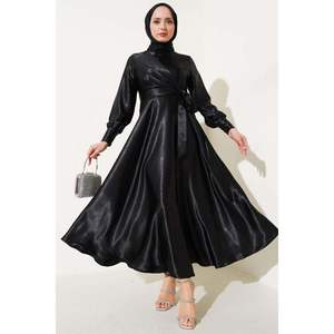 Side Tie Jacquard Vestido Negro - Product Image 3