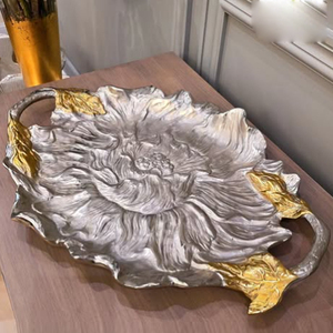 Nouveaux plateaux à couverts en aluminium contemporain de forme ovale, design fantaisie sur le thème des feuilles, qualité supérieure, vente chaude - Product Image 1