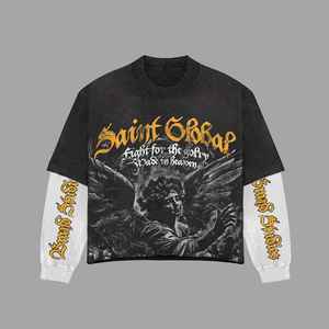 Nuevo estilo, precio al por mayor, Camiseta con hombros caídos, peso pesado, 100% algodón, doble capa, tejido de gofres, manga larga para hombres - Product Image 3