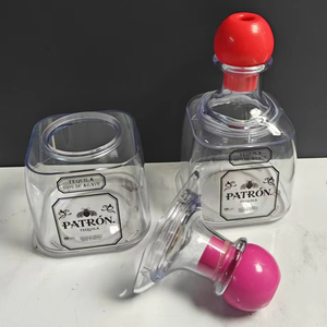 Botella de Tequila de Plástico de 375 ml, Vaso y Recipiente para Beber con Tapón Rosa y Rojo - Product Image 1