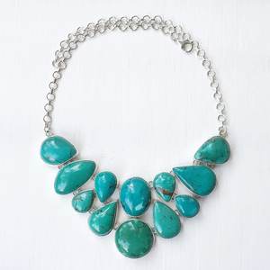 Turquoise 925 Sterling <b>Silver</b> <b>Necklace</b> Jewelry, Fashion Newest <b>Silver</b> Gemstone Cluster Squash Blossom Turquoise <b>Necklace</b> - Product Image 5