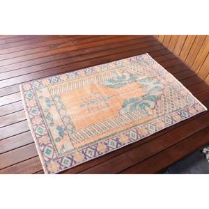 Tapis vintage 2,6 x 3,9 pieds, petit tapis turc, tapis oriental orange et bleu - Product Image 2