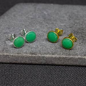 Luxe 925 boucles d'oreilles en argent vert chrysoprase pierre de naissance pierre précieuse chic à la main argent boucles d'oreilles femmes accessoires en vrac - Product Image 1