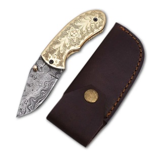 Cuchillo de bolsillo de acero de Damasco hecho a mano personalizado de alta calidad con Funda de cuero regalo perfecto para acampar padre OEM y ODM compatibles - Product Image 4