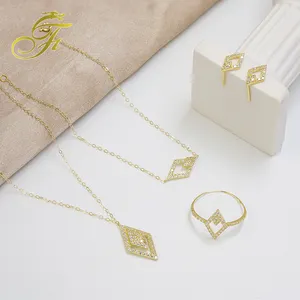 Conjunto de collar y colgante de oro de 18k, joyería fina con logotipo, venta al por mayor
