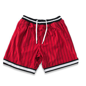 Pantalones cortos de malla de color rojo con bolsillos con cremallera Cierre de cordón Ropa de equipo de talla grande Pantalones cortos de malla para adultos con diseño de sublimación - Product Image 1