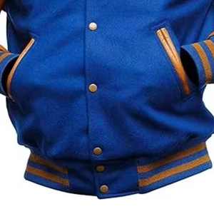 Veste universitaire de style américain en gros, veste de lycée noire en laine, manches en cuir chaud, personnalisable, veste de baseball universitaire - Product Image 4