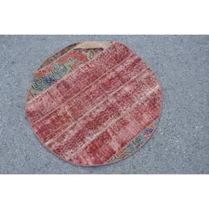 Alfombra Roja turca vintage de 2,8x2,8 pies, diseño ecléctico de retazos, lana, área grande, área rectangular, 10mm, abstracto para látex de pasillo - Product Image 4