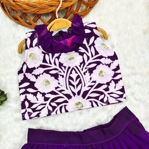 Conjunto de Lehenga Choli de Georgette con Bordado Floral Morado para Niñas, Estilo Tradicional Indio para Fiestas, Marca Shoryam Fashion Premium - Product Image 2