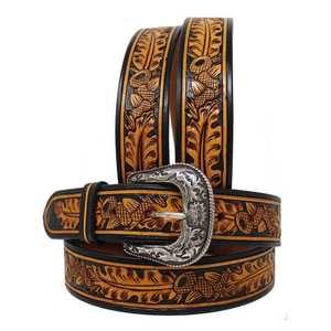 Hot Selling 100%Cow Leather Western Cowboy <b>Belt</b> With Hand <b>Tooled</b> Design Top Manufacturer for Men Women Supplier - Product Image 2