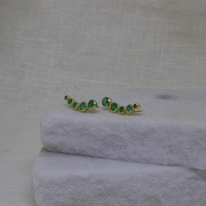 Traditional Pure 925 Sterling Silver Round Cut Green <b>Onyx</b> Gemstone Ear Crawler <b>Earrings</b> Pin Vine Wrap Stud <b>Earrings</b> Fine Jewelry - Product Image 3