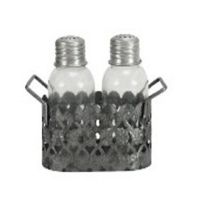 Salero y pimentero con soporte de alambre de malla Utensilios de cocina de color negro Vajilla Organización de almacenamiento Sal y pimienta - Product Image 2