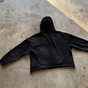 Sweat-shirt à capuche pour homme avec poche kangourou, demi-zip, coupe ample, effet délavé, vente en gros, personnalisable - Product Image 5