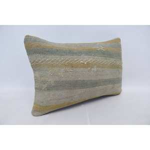 Subtle Striped <b>Beige</b> Wool 16x24 Inch Kantha Pillow Woven Luxury Decorative <b>Cushion</b> for Bedding Floors Vintage Pattern Fluffy - Product Image 3