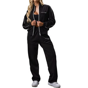 Ensemble de survêtement d'hiver noir premium 2026 pour femme, avec pantalon droit, sweat à capuche zippé et pantalon de survêtement à logo personnalisé - Product Image 1