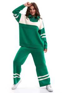 Conjunto de dos piezas de gran tamaño con cremallera a rayas de punto para mujer de alta calidad, ropa informal, ropa de oficina, suéter, pantalones, conjunto - Product Image 2