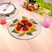 Nappe de table bohème florale perlée en satin blanc, faite à la main, écologique, polyvalente, facile d'entretien, 36x36 cm, pour la maison et la cuisine