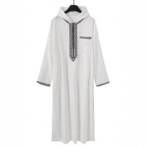 Abaya musulmane à capuche brodée de style modeste pour hommes, pour le commerce extérieur, en polyester, avec fermeture éclair, Hajj Malaisie - Product Image 1