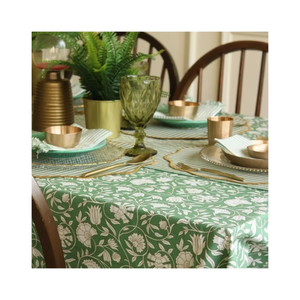 Green Floral Printed Luxurious Lightweight Linen Cotton Party Dining Vintage <b>Table</b> <b>Cloth</b> 100% Organic Classic Woven Washable - Product Image 1