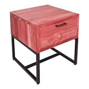 Table de chevet moderne en bois massif avec cadre en métal noir et tiroir pour petits espaces Meubles de maison Utilisation générale du salon - Product Image 2