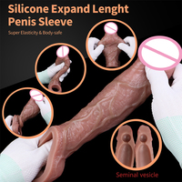 FAAK Funda de silicona curvada para pene Consolador hueco realista Retraso Eyaculación Extensor de pene con vesícula seminal Juguetes sexuales para hombres