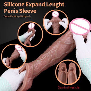 FAAK manchon de pénis en silicone incurvé gode creux réaliste retardant <span class=keywords><strong>l</strong></span>'éjaculation extension de bite avec vésicule séminale jouets sexuels pour hommes - Product Image 3