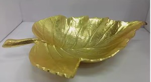 จานใบไม้อะลูมิเนียมหรูหรา ดีไซน์อาร์ตเดโค สำหรับเสิร์ฟอาหารและตกแต่งบ้าน - Product Image 2