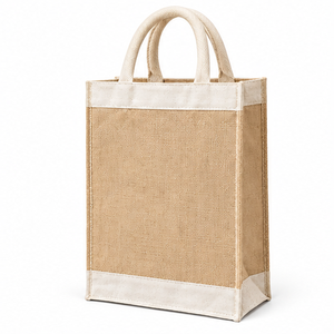 Sac fourre-tout en toile de jute naturelle avec poignées en corde, 13 x 15,5 x 4,5 pouces, logo personnalisé, grand sac de courses réutilisable, sac cadeau - Product Image 1