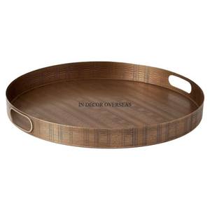 Fourniture directe d'usine de forme ronde luxueuse qualité métal fabriqué plateau de service fini émail de concepteur unique du fournisseur indien - Product Image 1