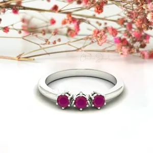 Женское Обручальное кольцо с натуральным Рубином 3 мм, ювелирное изделие ручного изготовления из цельного золота 14 к, с круглым камнем, по заводской оптовой цене