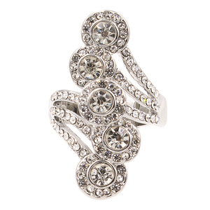 Anello di pietra preziosa in lega di tendenza Vintage con placcatura in oro 18K intarsio di cristallo Stretch luna e forma di numero gioielli cristallini - Product Image 1