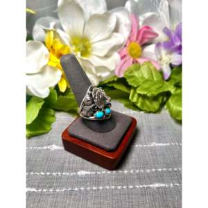 Bague en turquoise de Kingman et argent sterling, fabrication Navajo, bijou de collection culturelle, taille 9.5 - Product Image 2