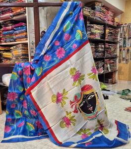 ผ้าส่าหรีผ้าไหมระบายสีด้วยมือพร้อมชิ้นส่วนเสื้อสำหรับงานปาร์ตี้และฤดูหนาว - Product Image 2